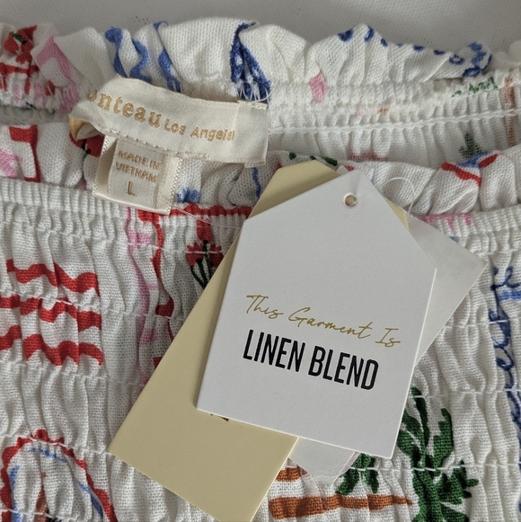 Monteau New Lined Blend Cropped Top Short Sleeve Size L Tropical Fun Hippie Boho - Picture 5 of 9